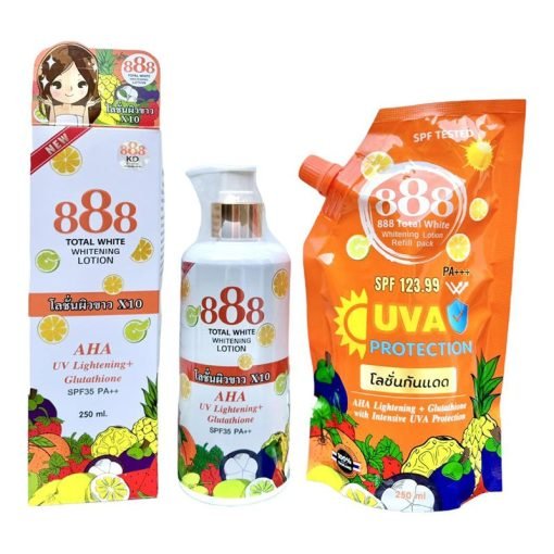 888 Total White Whitening Lotion AHA UV Lightening + Glutathione SPF-35 PA++ Product of Thailand