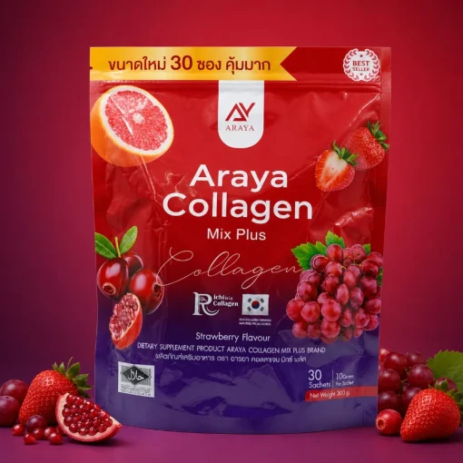 Araya Collagen Mix Plus Strawberry Flavour 300g – Richi Collagen Dietary Supplement 30 Sachets